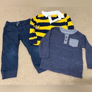 Cat & Jack 3T Set - Pants + 2 Long Sleeve - Yellow and Navy Striped Polo Shirt